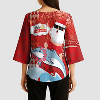 Hawaiian Mele Kalikimaka Kimono Sleeve Blouse Funny Santa Riding Lei Dolphin with Kakau Tattoos LT03 - Polynesian Pride