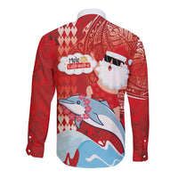 Hawaiian Mele Kalikimaka Long Sleeve Button Shirt Funny Santa Riding Lei Dolphin with Kakau Tattoos LT03 - Polynesian Pride