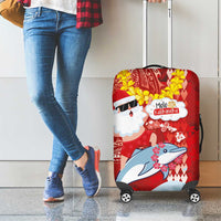 Hawaiian Mele Kalikimaka Luggage Cover Funny Santa Riding Lei Dolphin with Kakau Tattoos LT03 - Polynesian Pride