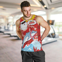 Hawaiian Mele Kalikimaka Men Tank Top Funny Santa Riding Lei Dolphin with Kakau Tattoos LT03 Red - Polynesian Pride
