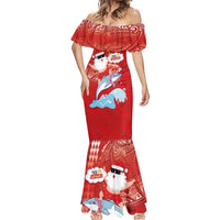 Hawaiian Mele Kalikimaka Mermaid Dress Funny Santa Riding Lei Dolphin with Kakau Tattoos LT03 - Polynesian Pride