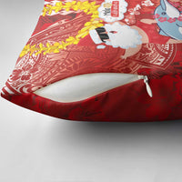 Hawaiian Mele Kalikimaka Pillow Cover Funny Santa Riding Lei Dolphin with Kakau Tattoos LT03 - Polynesian Pride