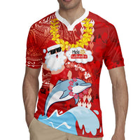 Hawaiian Mele Kalikimaka Rugby Jersey Funny Santa Riding Lei Dolphin with Kakau Tattoos LT03 - Polynesian Pride