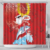 Hawaiian Mele Kalikimaka Shower Curtain Funny Santa Riding Lei Dolphin with Kakau Tattoos LT03 - Polynesian Pride
