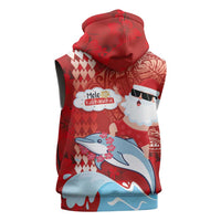 Hawaiian Mele Kalikimaka Sleeveless Hoodie Funny Santa Riding Lei Dolphin with Kakau Tattoos LT03 - Polynesian Pride