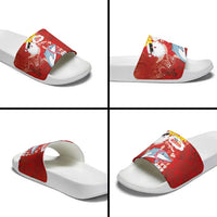 Hawaiian Mele Kalikimaka Slide Sandals Funny Santa Riding Lei Dolphin with Kakau Tattoos LT03 - Polynesian Pride