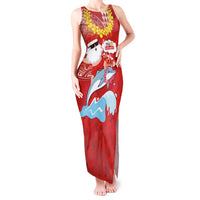 Hawaiian Mele Kalikimaka Tank Maxi Dress Funny Santa Riding Lei Dolphin with Kakau Tattoos LT03 Women Red - Polynesian Pride