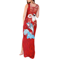 Hawaiian Mele Kalikimaka Tank Maxi Dress Funny Santa Riding Lei Dolphin with Kakau Tattoos LT03 - Polynesian Pride