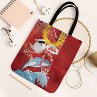 Hawaiian Mele Kalikimaka Tote Bag Funny Santa Riding Lei Dolphin with Kakau Tattoos LT03 Black Strap One Size Red - Polynesian Pride