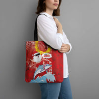 Hawaiian Mele Kalikimaka Tote Bag Funny Santa Riding Lei Dolphin with Kakau Tattoos LT03 - Polynesian Pride