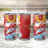 Hawaiian Mele Kalikimaka Tumbler Cup Funny Santa Riding Lei Dolphin with Kakau Tattoos LT03 - Polynesian Pride