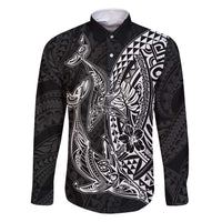 Hawaiian Whales Polynesian Art Motifs Family Matching Off Shoulder Maxi Dress and Hawaiian Shirt Black Color LT03 Dad's Shirt - Long Sleeve Black - Polynesian Pride