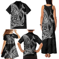 Hawaiian Whales Polynesian Art Motifs Family Matching Tank Maxi Dress and Hawaiian Shirt Black Color LT03 - Polynesian Pride