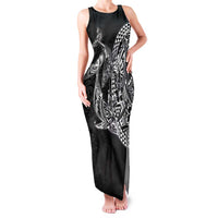 Hawaiian Whales Polynesian Art Motifs Family Matching Tank Maxi Dress and Hawaiian Shirt Black Color LT03 Mom's Dress Black - Polynesian Pride