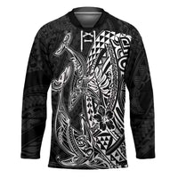 Hawaiian Whales Polynesian Art Motifs Hockey Jersey Black Color - Polynesian Pride