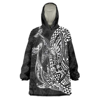 Hawaiian Whales Polynesian Art Motifs Wearable Blanket Hoodie Black Color LT03 One Size Black - Polynesian Pride