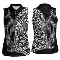 Hawaiian Whales Polynesian Art Motifs Women Sleeveless Polo Shirt Black Color LT03 - Polynesian Pride