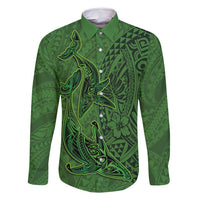 Hawaiian Whales Polynesian Art Motifs Family Matching Off Shoulder Short Dress and Hawaiian Shirt Green Color LT03 Dad's Shirt - Long Sleeve Green - Polynesian Pride