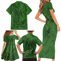 Hawaiian Whales Polynesian Art Motifs Family Matching Short Sleeve Bodycon Dress and Hawaiian Shirt Green Color LT03 - Polynesian Pride