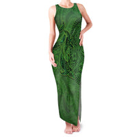 Hawaiian Whales Polynesian Art Motifs Family Matching Tank Maxi Dress and Hawaiian Shirt Green Color LT03 Mom's Dress Green - Polynesian Pride