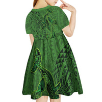 Hawaiian Whales Polynesian Art Motifs Kid Short Sleeve Dress Green Color LT03 - Polynesian Pride