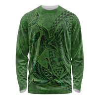 Hawaiian Whales Polynesian Art Motifs Long Sleeve Shirt Green Color LT03 Unisex Green - Polynesian Pride