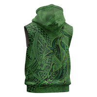Hawaiian Whales Polynesian Art Motifs Sleeveless Zip Hoodie Green Color LT03 - Polynesian Pride
