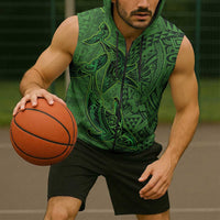Hawaiian Whales Polynesian Art Motifs Sleeveless Zip Hoodie Green Color LT03 - Polynesian Pride