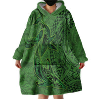 Hawaiian Whales Polynesian Art Motifs Wearable Blanket Hoodie Green Color LT03 - Polynesian Pride