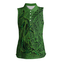 Hawaiian Whales Polynesian Art Motifs Women Sleeveless Polo Shirt Green Color LT03 Female Green - Polynesian Pride
