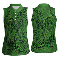 Hawaiian Whales Polynesian Art Motifs Women Sleeveless Polo Shirt Green Color LT03 - Polynesian Pride