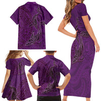 Hawaiian Whales Polynesian Art Motifs Family Matching Short Sleeve Bodycon Dress and Hawaiian Shirt Purple Color LT03 - Polynesian Pride