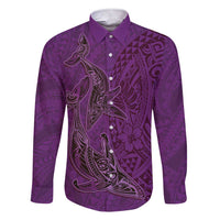 Hawaiian Whales Polynesian Art Motifs Family Matching Short Sleeve Bodycon Dress and Hawaiian Shirt Purple Color LT03 Dad's Shirt - Long Sleeve Purple - Polynesian Pride