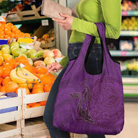 Hawaiian Whales Polynesian Art Motifs Grocery Bag Purple Color - Polynesian Pride