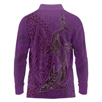 Hawaiian Whales Polynesian Art Motifs Long Sleeve Polo Shirt Purple Color LT03 - Polynesian Pride