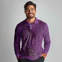 Hawaiian Whales Polynesian Art Motifs Long Sleeve Polo Shirt Purple Color LT03 - Polynesian Pride