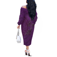 Hawaiian Whales Polynesian Art Motifs Off The Shoulder Long Sleeve Dress Purple Color LT03 - Polynesian Pride