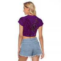 Hawaiian Whales Polynesian Art Motifs Raglan Cropped T Shirt Purple Color LT03 - Polynesian Pride