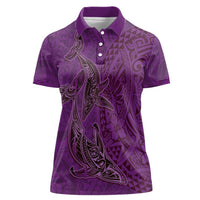 Hawaiian Whales Polynesian Art Motifs Women Polo Shirt Purple Color - Polynesian Pride