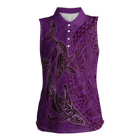 Hawaiian Whales Polynesian Art Motifs Women Sleeveless Polo Shirt Purple Color LT03 Female Purple - Polynesian Pride