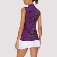 Hawaiian Whales Polynesian Art Motifs Women Sleeveless Polo Shirt Purple Color LT03 - Polynesian Pride