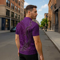Hawaiian Whales Polynesian Art Motifs Zipper Polo Shirt Purple Color LT03 - Polynesian Pride