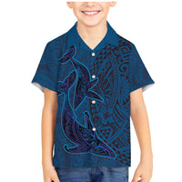 Hawaiian Whales Polynesian Art Motifs Family Matching Mermaid Dress and Hawaiian Shirt Blue Color LT03 Son's Shirt Blue - Polynesian Pride