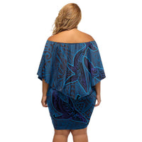 Hawaiian Whales Polynesian Art Motifs Family Matching Off Shoulder Short Dress and Hawaiian Shirt Blue Color LT03 - Polynesian Pride
