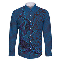 Hawaiian Whales Polynesian Art Motifs Family Matching Puletasi and Hawaiian Shirt Blue Color LT03 Dad's Shirt - Long Sleeve Blue - Polynesian Pride