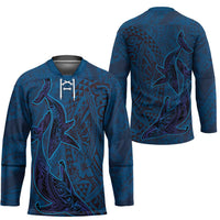 Hawaiian Whales Polynesian Art Motifs Hockey Jersey Blue Color - Polynesian Pride