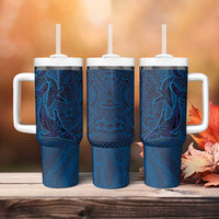 Hawaiian Whales Polynesian Art Motifs Tumbler With Handle Blue Color - Polynesian Pride