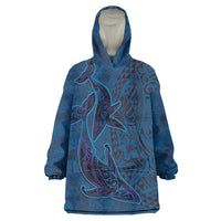 Hawaiian Whales Polynesian Art Motifs Wearable Blanket Hoodie Blue Color LT03 One Size Blue - Polynesian Pride