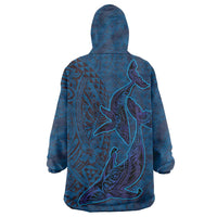 Hawaiian Whales Polynesian Art Motifs Wearable Blanket Hoodie Blue Color LT03 - Polynesian Pride