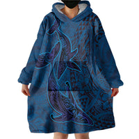 Hawaiian Whales Polynesian Art Motifs Wearable Blanket Hoodie Blue Color LT03 - Polynesian Pride